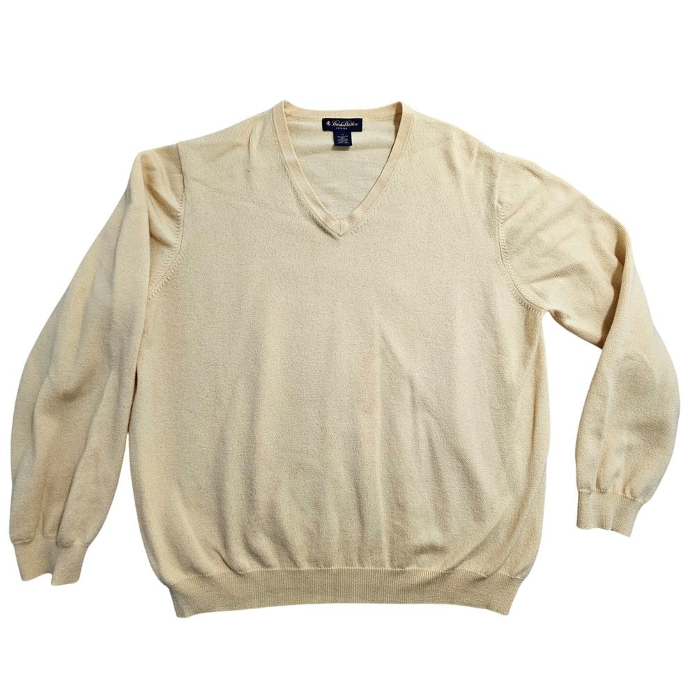 Brooks Brothers V-Neck Sweater XL Yellow Merino Wool Stretch Pullover